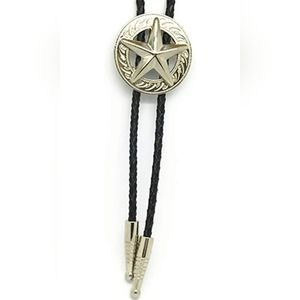 New Leather Silver Texas star bolo tie approximately 40".